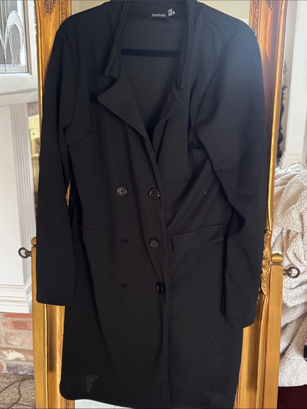 Boohoo Black Double-Breasted Trench Coat